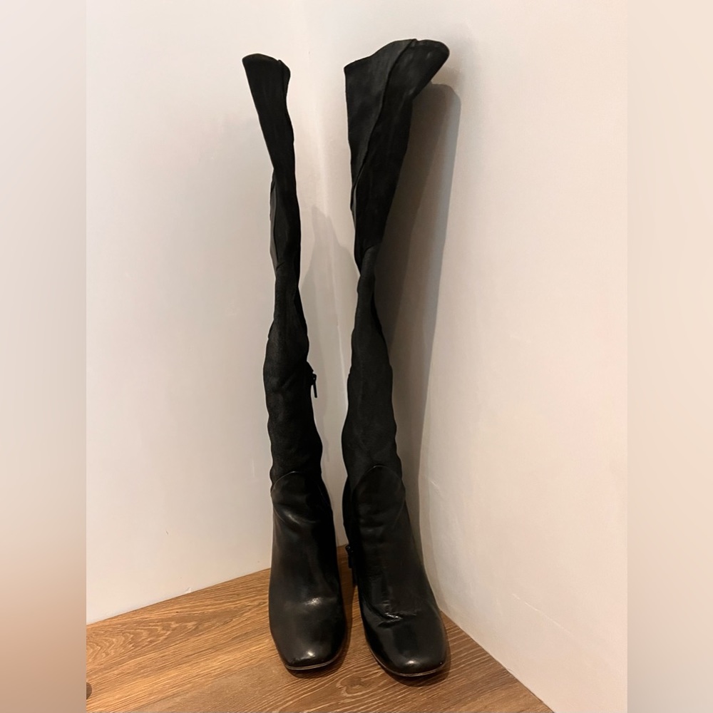 Patchwork Leather Knee High Boots. - image 5